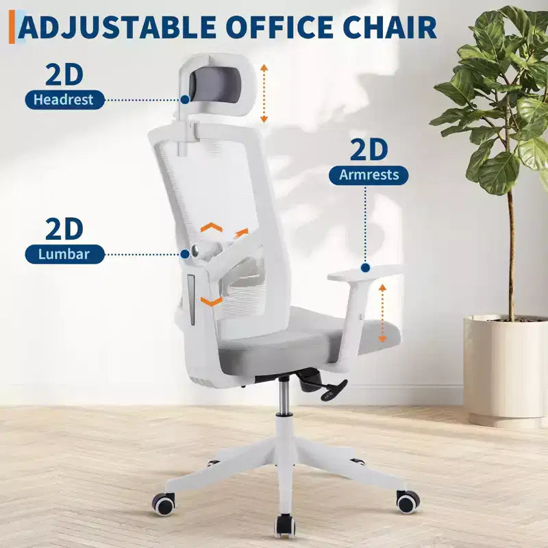 Chaise de bureau à dossier haut COZONY avec support lombaire réglable, chaise de bureau en maille avec accoudoirs relevables pour la maison ou le bureau