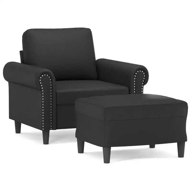 vidaXL Sofa Chair with Footstool Black 23.6 Faux Leather