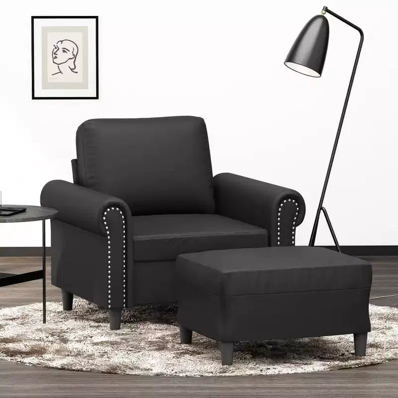 vidaXL Fauteuil avec repose-pieds noir 60 cm Similicuir