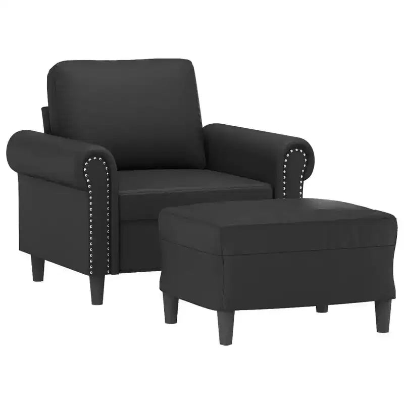 vidaXL Fauteuil avec repose-pieds noir 60 cm Similicuir