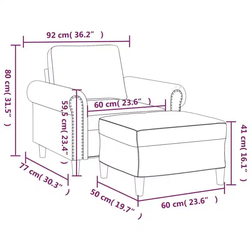 vidaXL Fauteuil avec repose-pieds noir 60 cm Similicuir