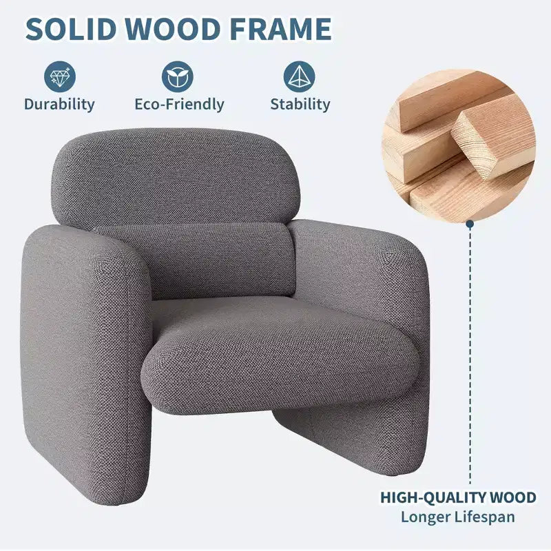Fauteuil d'appoint moderne, Fauteuil de salon en bois, Fauteuil de lecture confortable pour Salon, Chambre, Appartement, Coin, Gris