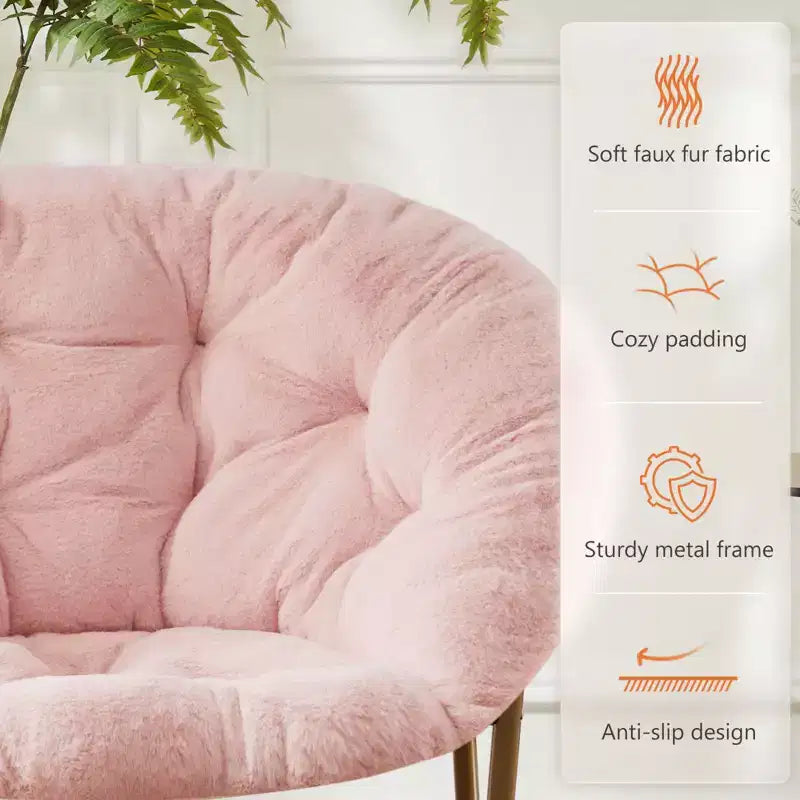 Fauteuil Zeus & Ruta confortable en fausse fourrure avec accent de disque - Taille adulte pour chambre et salon