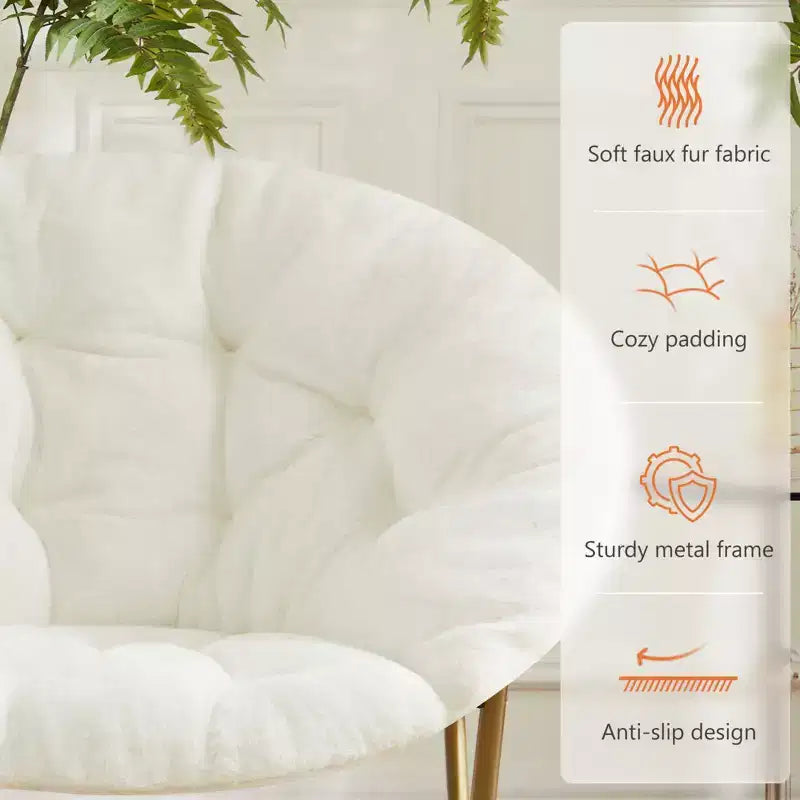 Fauteuil Zeus & Ruta confortable en fausse fourrure avec accent de disque - Taille adulte pour chambre et salon