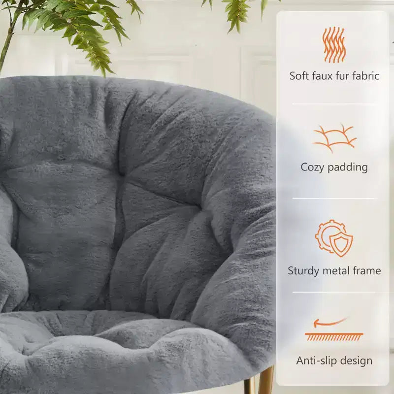 Fauteuil Zeus & Ruta confortable en fausse fourrure avec accent de disque - Taille adulte pour chambre et salon