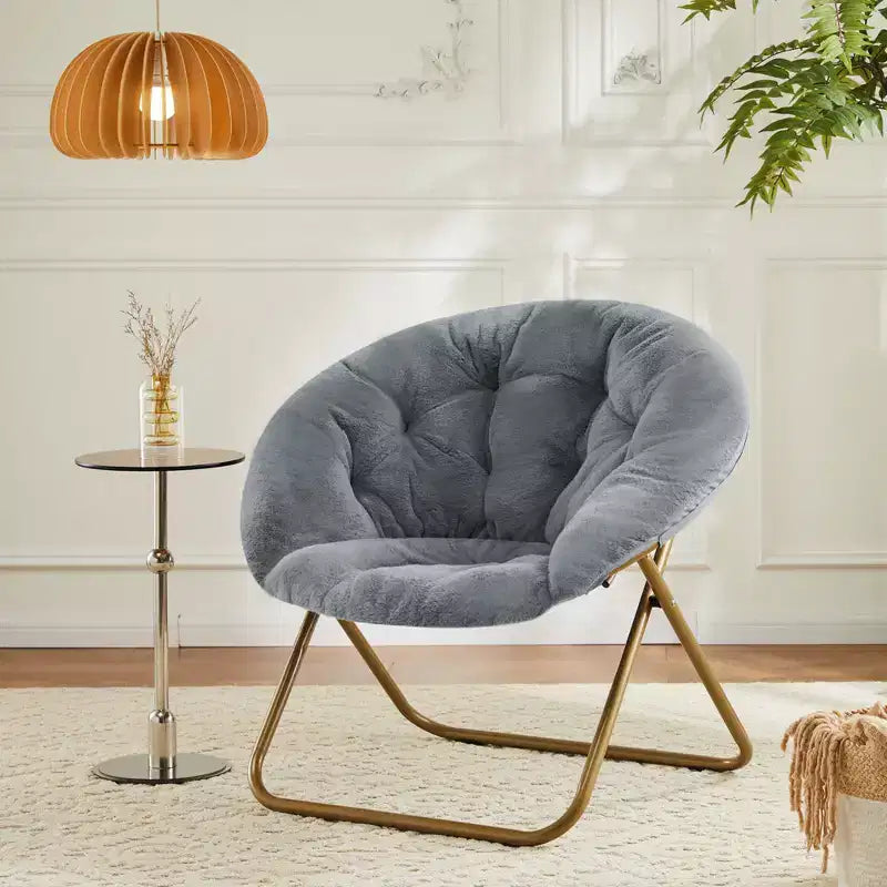 Zeus & Ruta Comfortable Faux Fur Disc Accent Chair - Adult-Size for Bedroom & Living Room