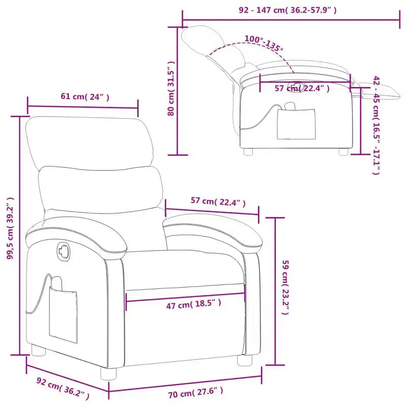 vidaXL Fauteuil inclinable de massage – Dossier inclinable manuel gris clair