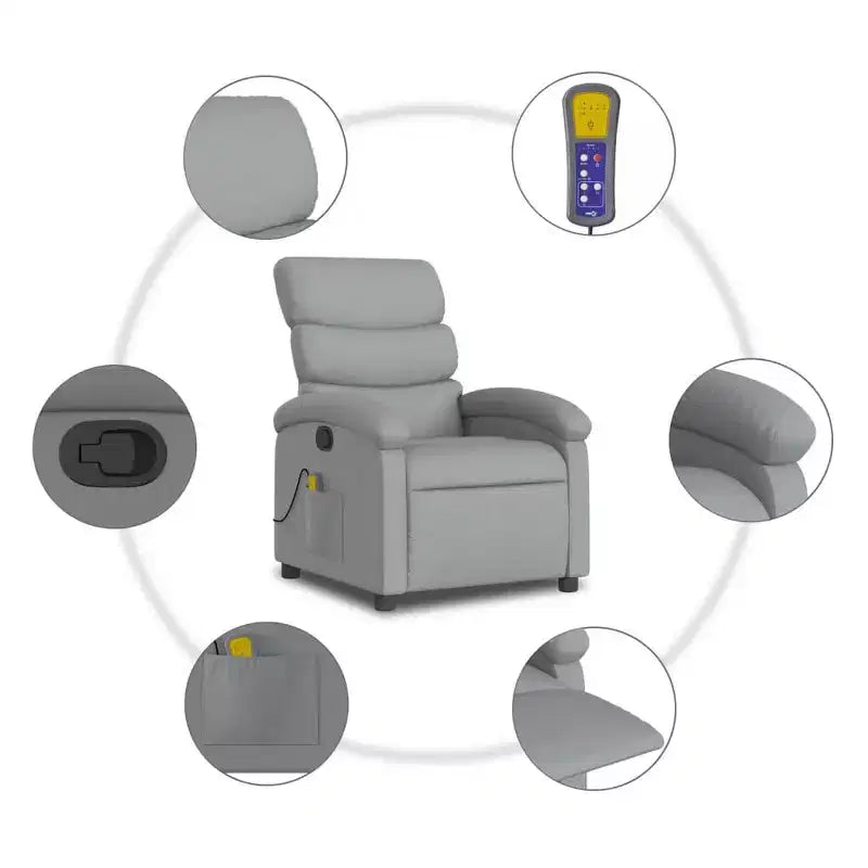 vidaXL Fauteuil inclinable de massage – Dossier inclinable manuel gris clair