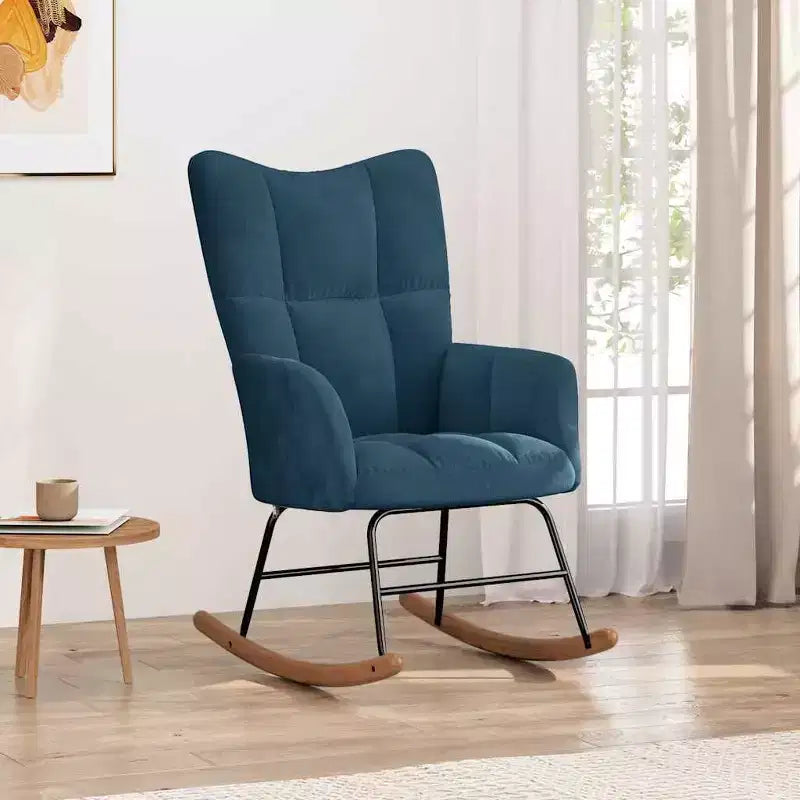 vidaXL Fauteuil à bascule d'appoint Rembourré Velours Bleu pour Salon - Sans repose-pieds