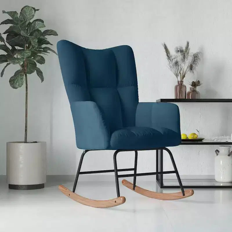 vidaXL Fauteuil à bascule d'appoint Rembourré Velours Bleu pour Salon - Sans repose-pieds