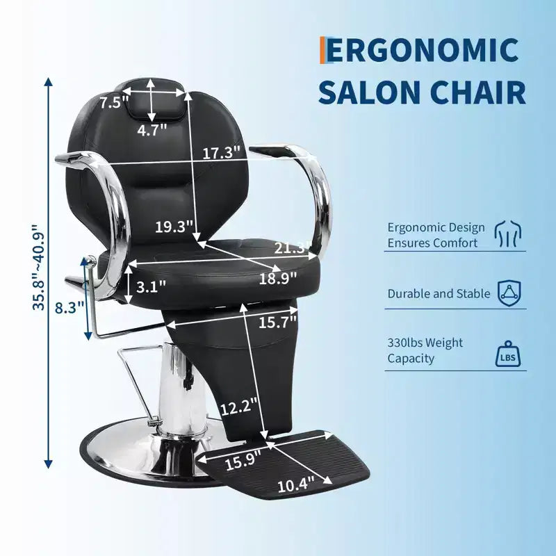 GustoWave Heavy Duty Barber Salon Chair, Hydraulic Reclining, 360 Swivel, Height Adjustable, 330 lbs Capacity, for Salon, Barbershop & Spa
