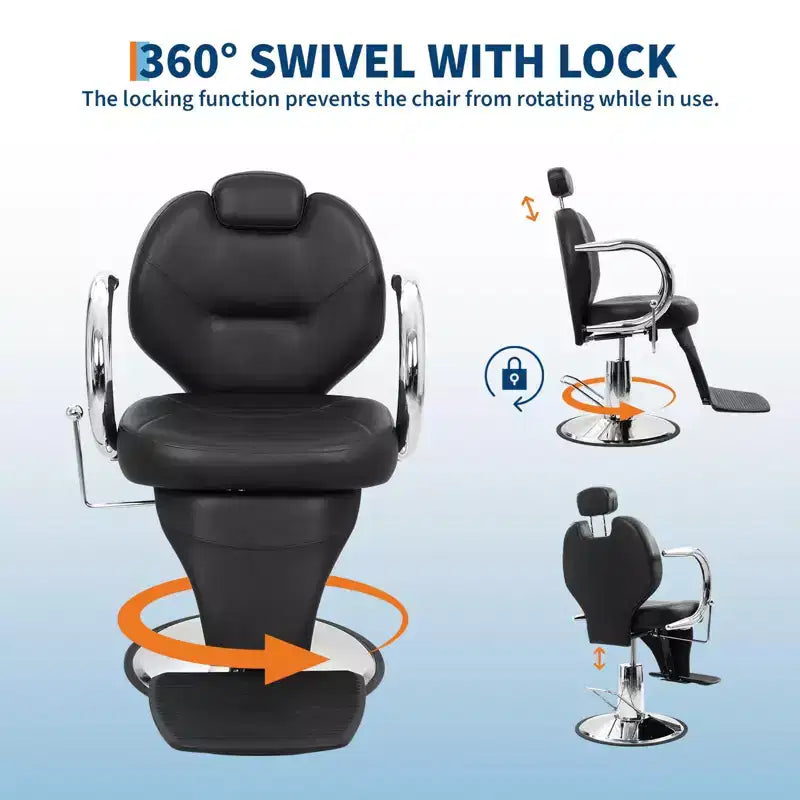 GustoWave Heavy Duty Barber Salon Chair, Hydraulic Reclining, 360 Swivel, Height Adjustable, 330 lbs Capacity, for Salon, Barbershop & Spa