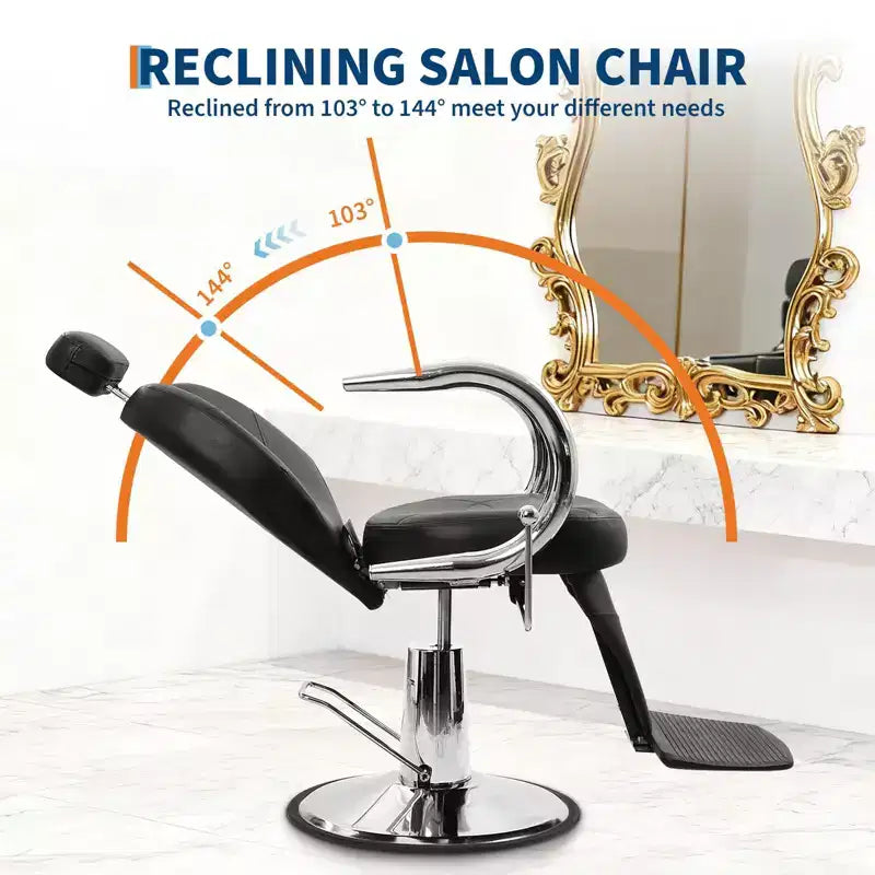 GustoWave Heavy Duty Barber Salon Chair, Hydraulic Reclining, 360 Swivel, Height Adjustable, 330 lbs Capacity, for Salon, Barbershop & Spa