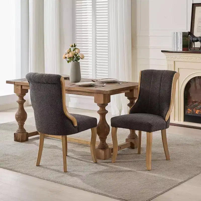 2cs Mid-Century Velvet Armless Chairs with Curved Wood Trim & Sculpted Legs, Upholstered Accent Seating for Dining Room Living Room Bedroom