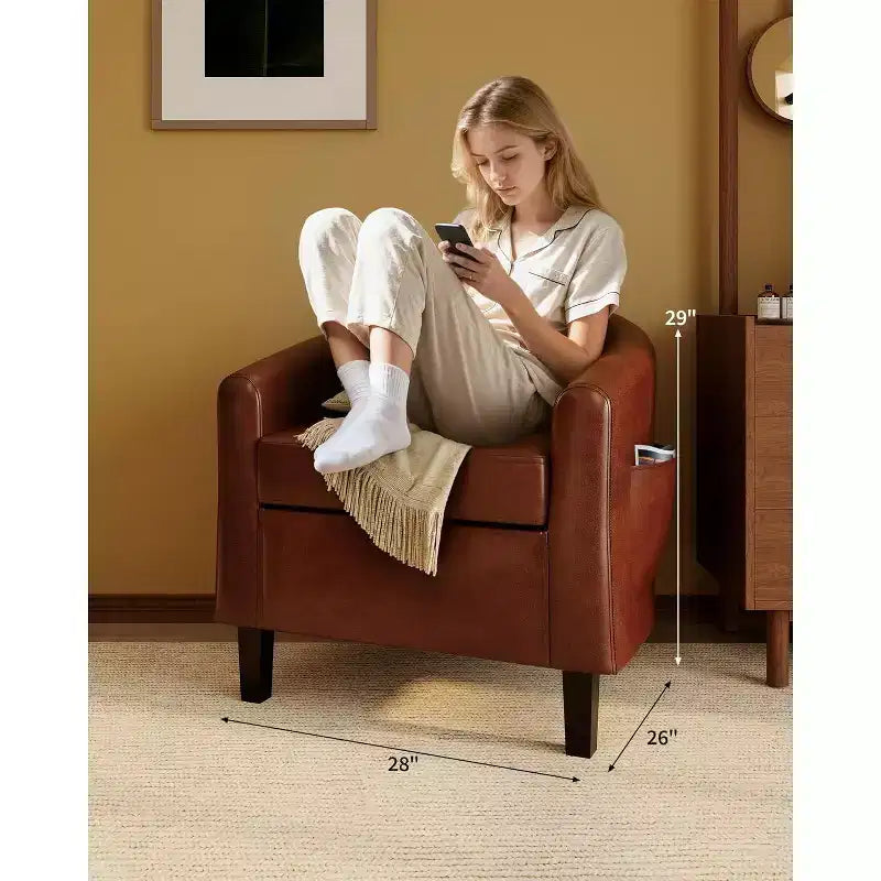 Fauteuils d'appoint en similicuir, fauteuils club baril avec assise moelleuse pour salon, chambre, salle de lecture, salle d'attente