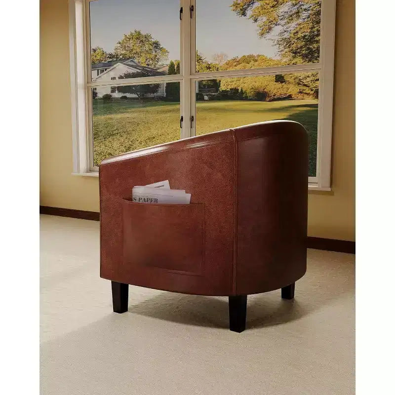 Fauteuils d'appoint en similicuir, fauteuils club baril avec assise moelleuse pour salon, chambre, salle de lecture, salle d'attente