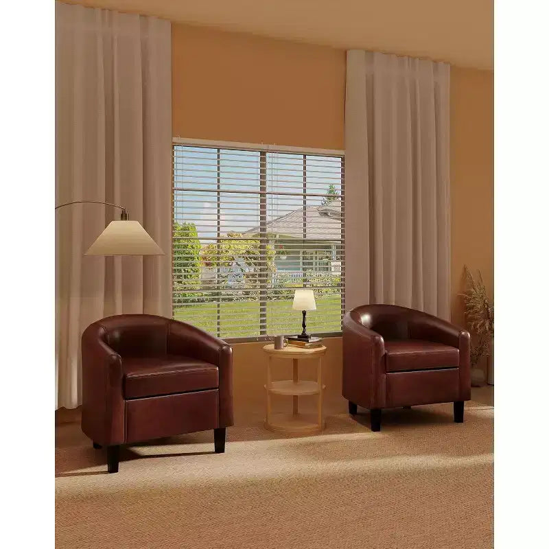 Fauteuils d'appoint en similicuir, fauteuils club baril avec assise moelleuse pour salon, chambre, salle de lecture, salle d'attente
