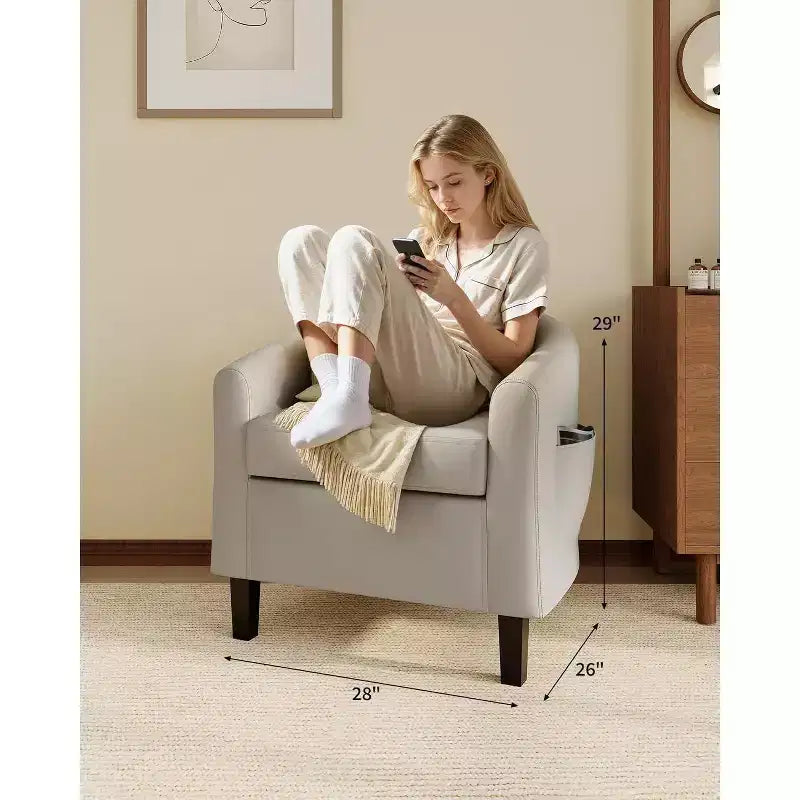 Fauteuils d'appoint en similicuir, fauteuils club baril avec assise moelleuse pour salon, chambre, salle de lecture, salle d'attente