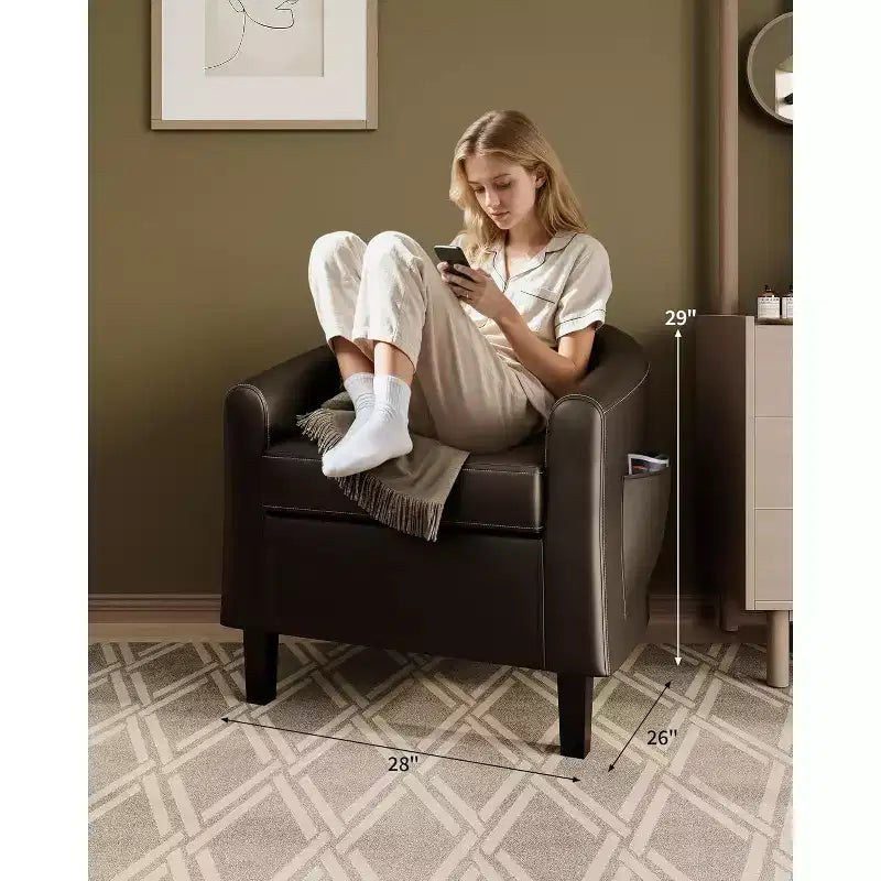 Fauteuils d'appoint en similicuir, fauteuils club baril avec assise moelleuse pour salon, chambre, salle de lecture, salle d'attente