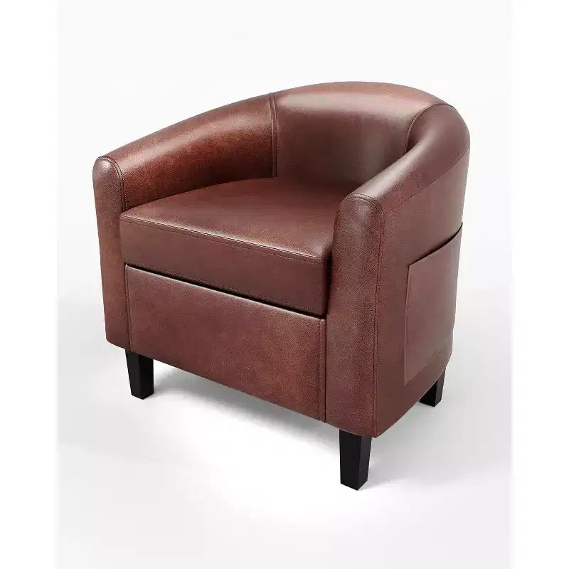 Fauteuils d'appoint en similicuir, fauteuils club baril avec assise moelleuse pour salon, chambre, salle de lecture, salle d'attente