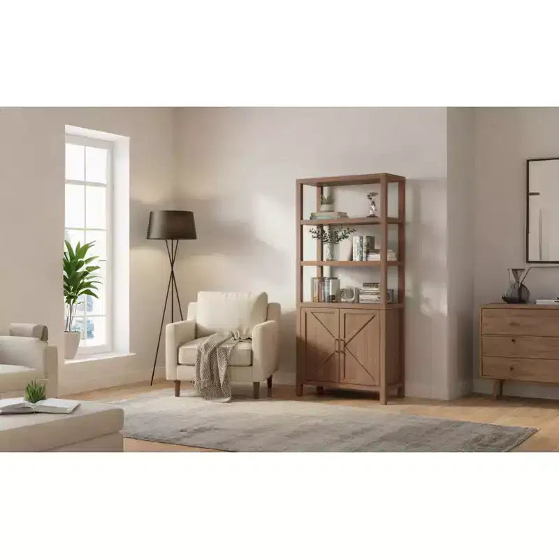 Étagère à Livres 5 Niveaux, Bibliothèque Haute de 180 cm avec Espace de Rangement et Étagères, Bibliothèques de Style Ferme pour Salon, Bureau à Domicile, Cuisine