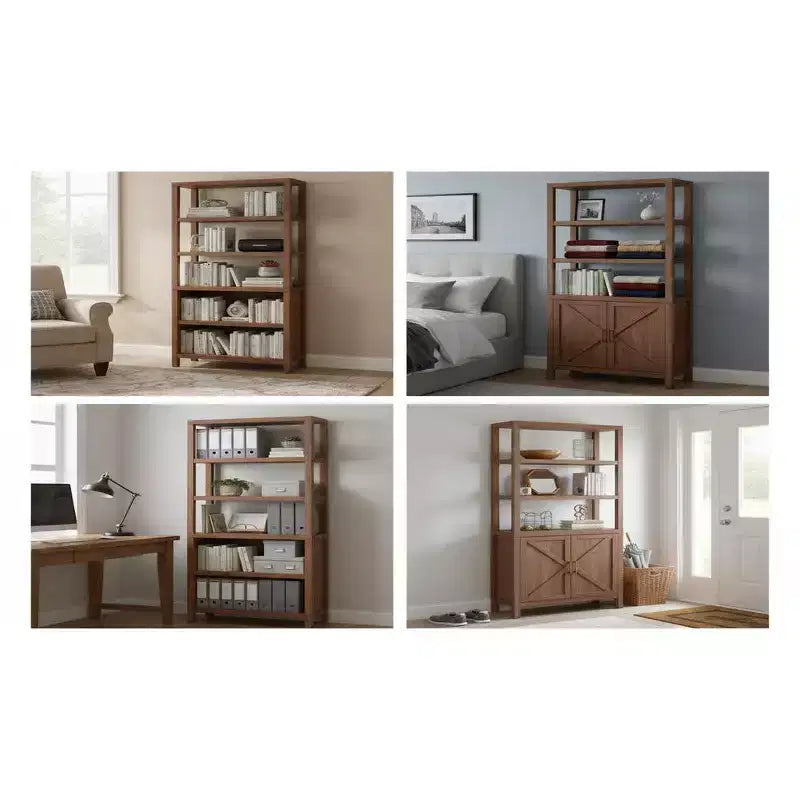 Étagère à Livres 5 Niveaux, Bibliothèque Haute de 180 cm avec Espace de Rangement et Étagères, Bibliothèques de Style Ferme pour Salon, Bureau à Domicile, Cuisine