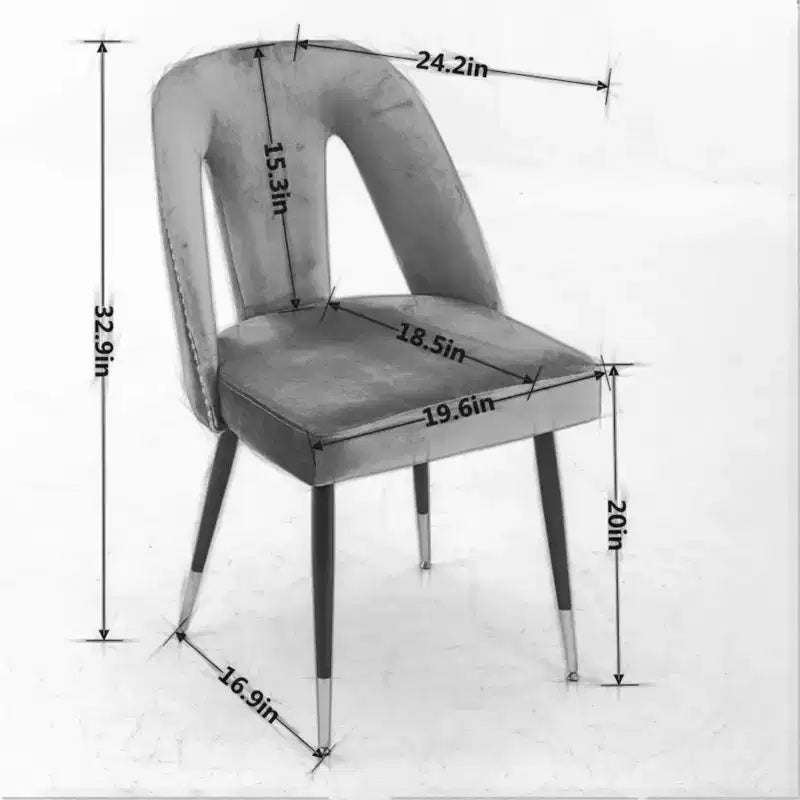 2 chaises de salle à manger modernes rembourrées en velours avec clous et pieds en métal noir aux embouts dorés, fauteuils d'appoint pour le salon, la chambre et le restaurant