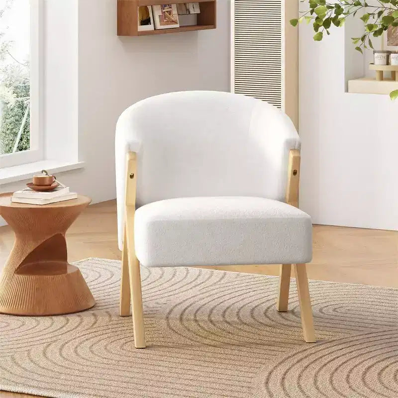 Modern Minimalist Accent Chair with White Upholstery and Wood frameComfy Lounge Chair for Living Room, Bedroom, Home Office, or Cafe