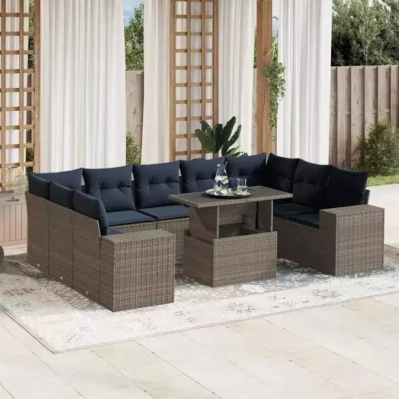 vidaXL Salon de jardin 10 pcs avec coussins résine tressée gris