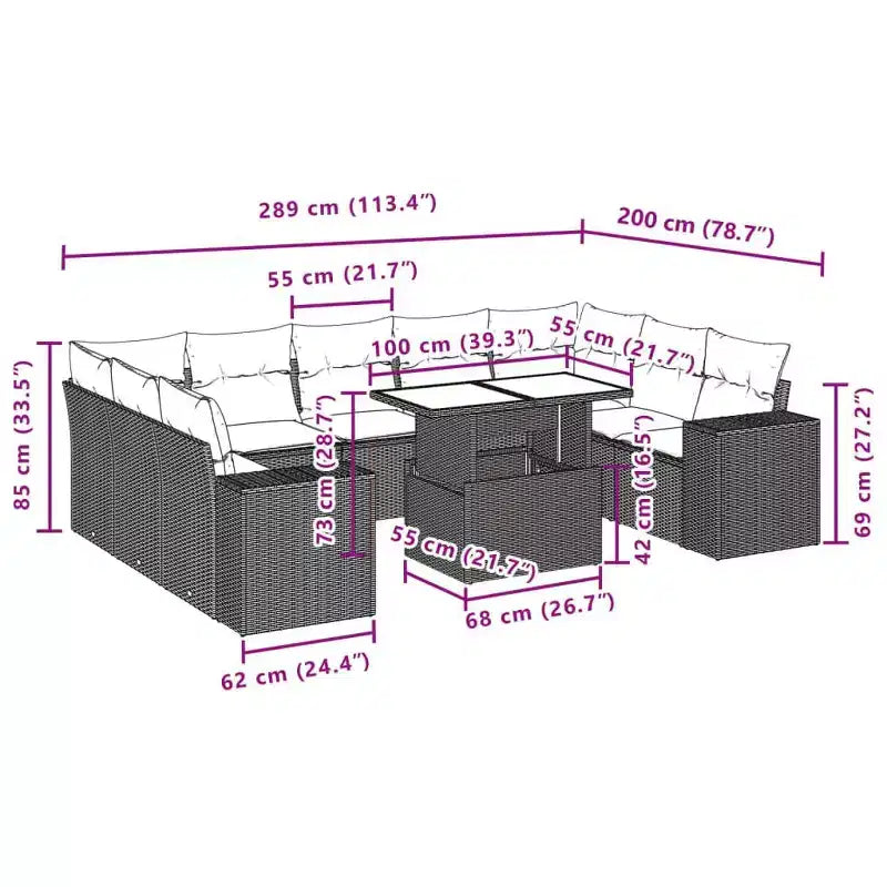 vidaXL Salon de jardin 10 pcs avec coussins résine tressée gris