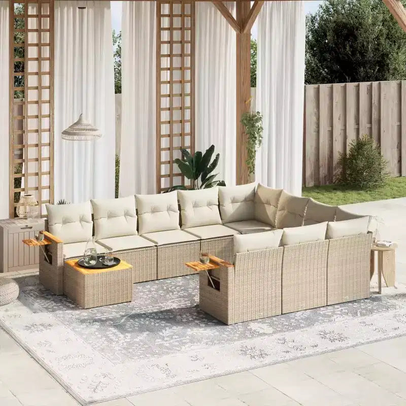 vidaXL Salon de jardin 11 pièces avec coussins en résine tressée beige