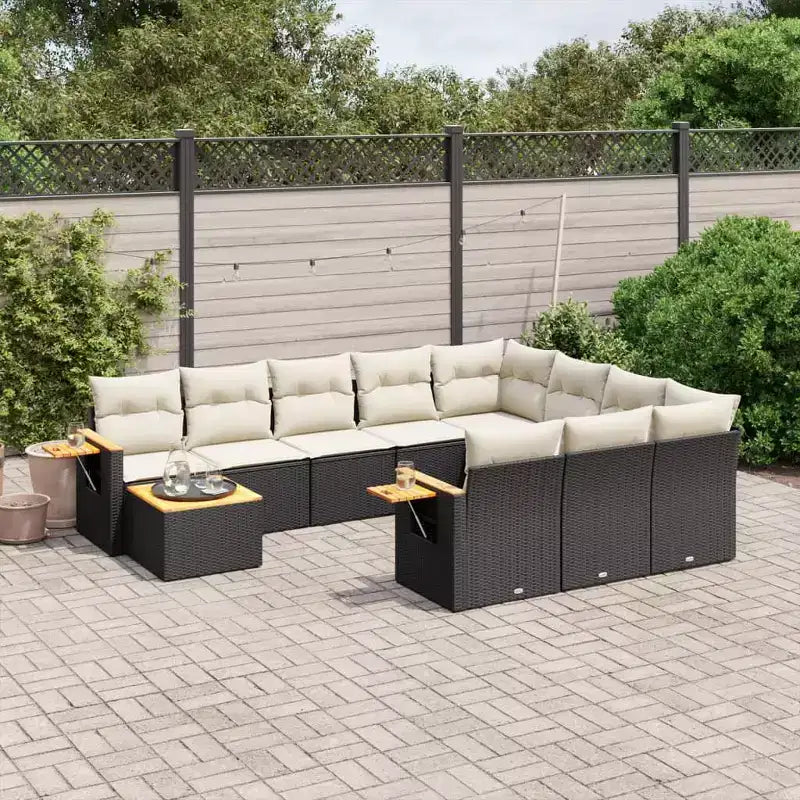 vidaXL Salon de jardin 11 pièces avec coussins en résine tressée beige