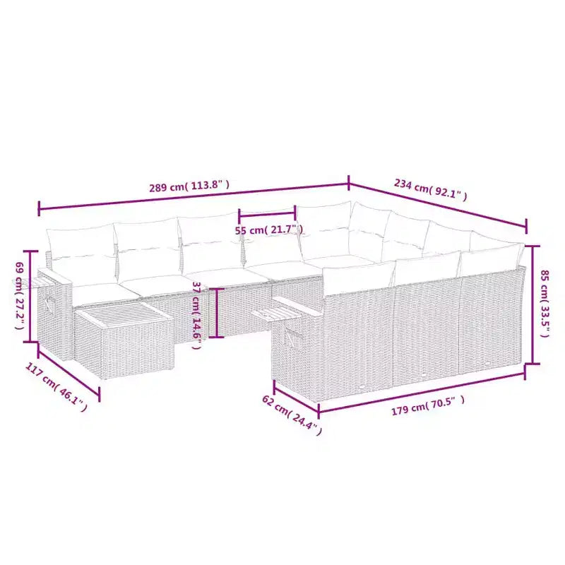 vidaXL Salon de jardin 11 pièces avec coussins en résine tressée beige