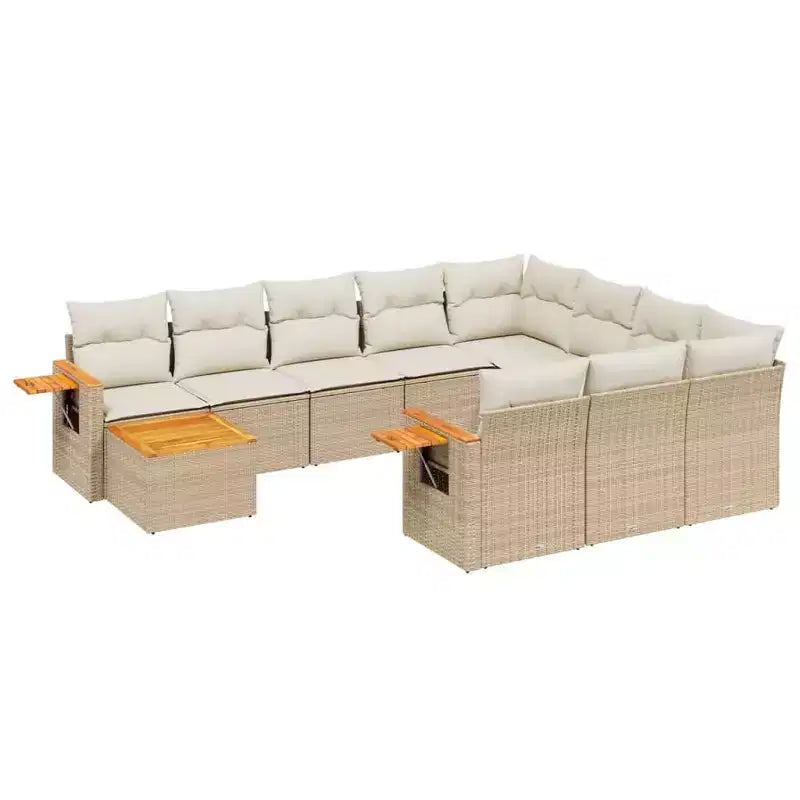 vidaXL 11 Piece Patio Sofa Set with Cushions Beige Poly Rattan