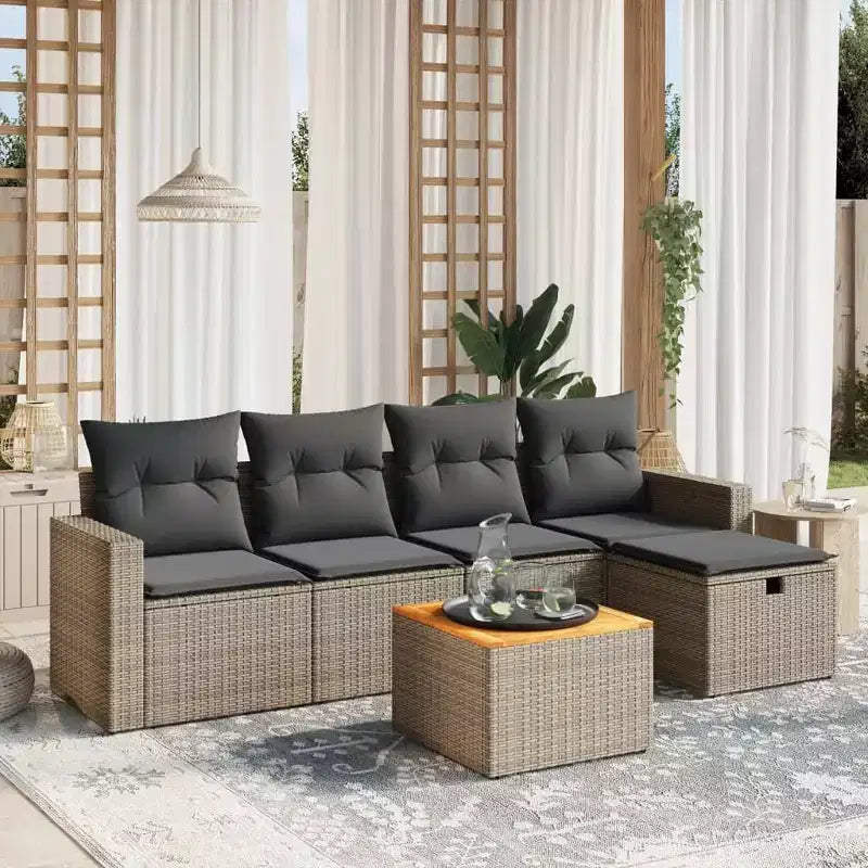 vidaXL Salon de jardin avec coussins Mobilier d'extérieur 6 pièces en résine tressée