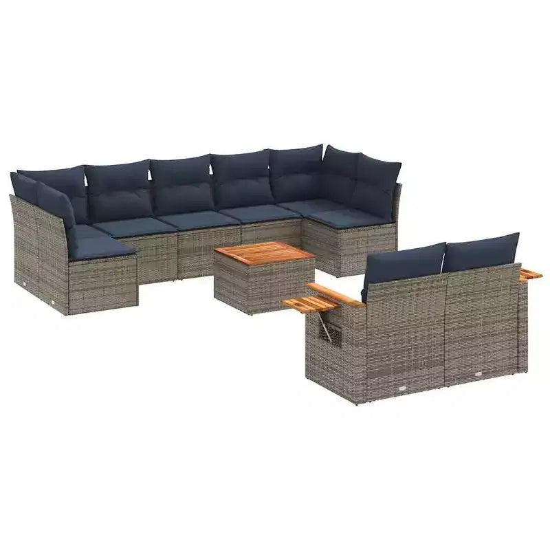 vidaXL Salon de jardin 10 pièces avec coussins résine tressée noire (États-Unis seulement)