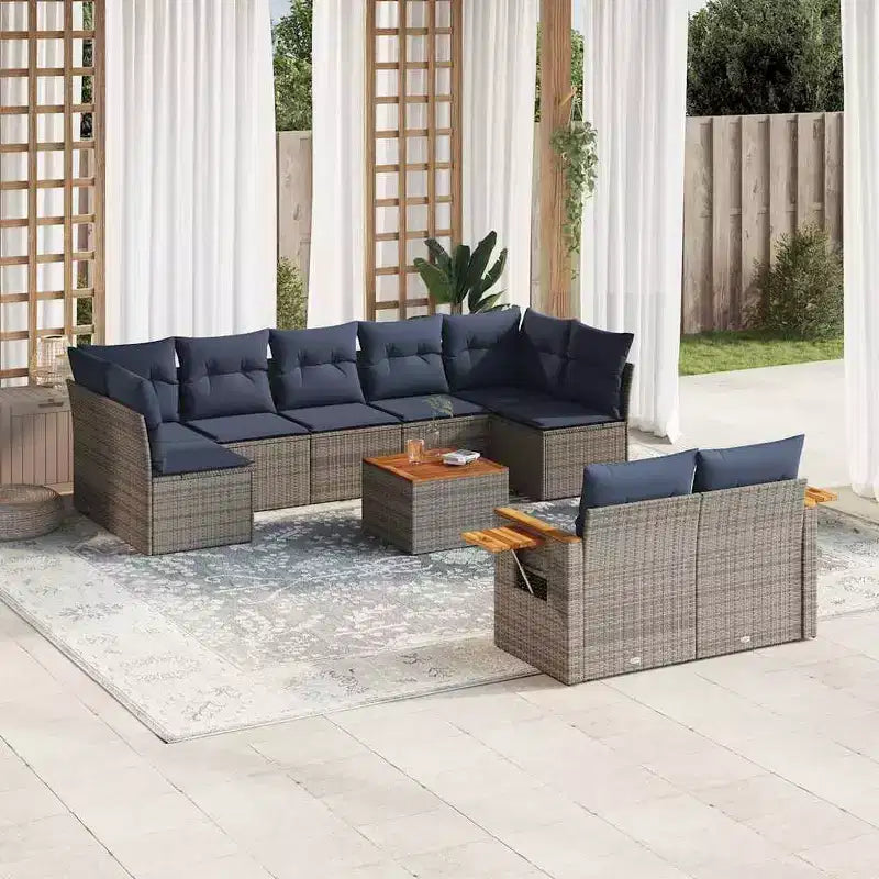 vidaXL Salon de jardin 10 pièces avec coussins résine tressée noire (États-Unis seulement)