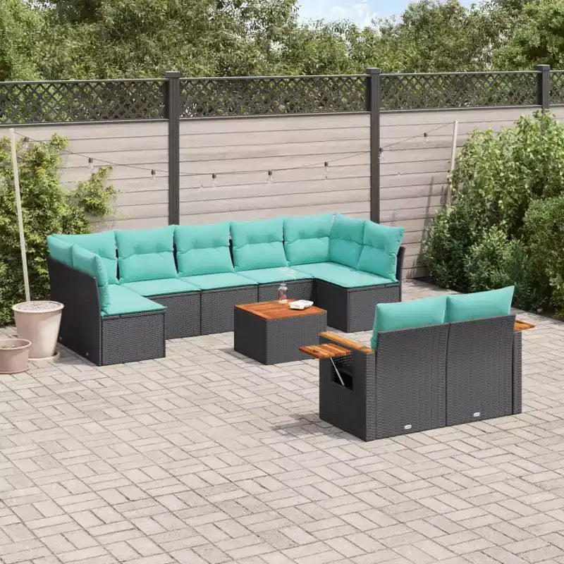 vidaXL Salon de jardin 10 pièces avec coussins résine tressée noire (États-Unis seulement)