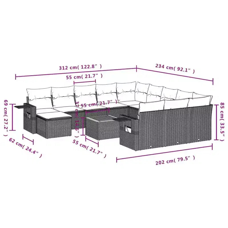 vidaXL Ensemble de canapés de jardin 13 pièces avec coussins résine tressée noir