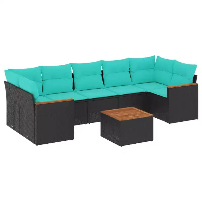 vidaXL 8 Piece Patio Sofa Set with Cushions Black Poly Rattan