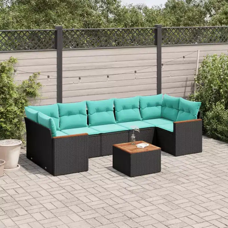 vidaXL Salon de jardin 8 pcs avec coussins résine tressée noir