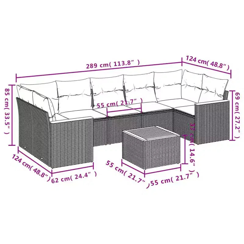 vidaXL Salon de jardin 8 pcs avec coussins résine tressée noir