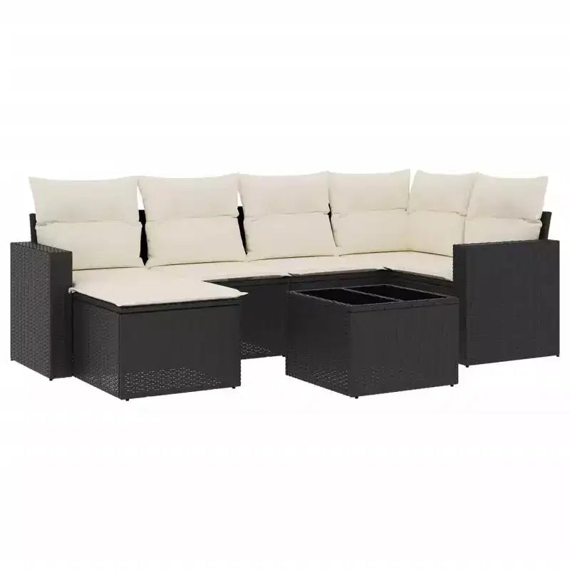 vidaXL Garden Sofa Set Black Poly Rattan 7-Piece Set Adjustable Armrests