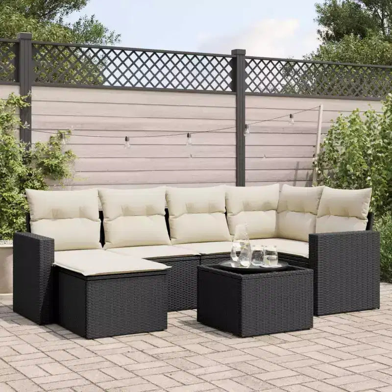 vidaXL Salon de jardin noir résine tressée 7 pcs accoudoirs réglables