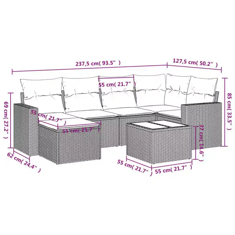 vidaXL Salon de jardin noir résine tressée 7 pcs accoudoirs réglables