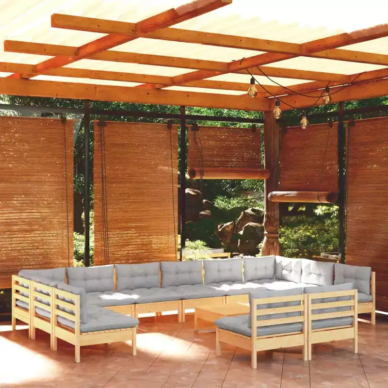 vidaXL Salon de jardin Coussins gris, pin naturel