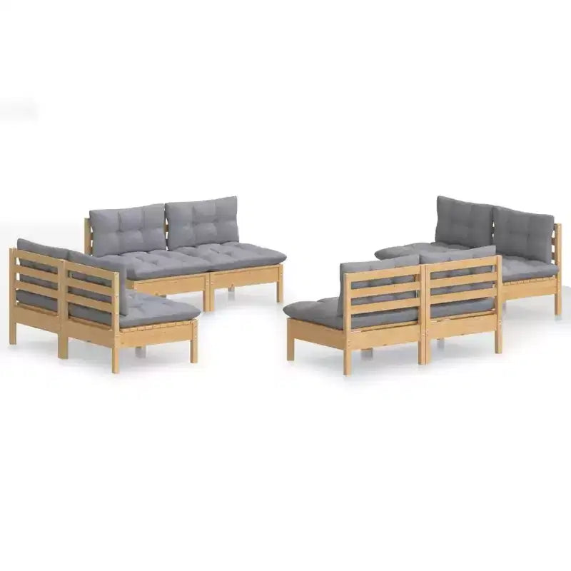 vidaXL Garden Lounge Set Grey Solid pine wood, 100% polyester Medium