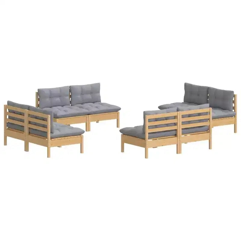 vidaXL Salon de jardin gris Bois de pin massif, 100 % polyester Moyen