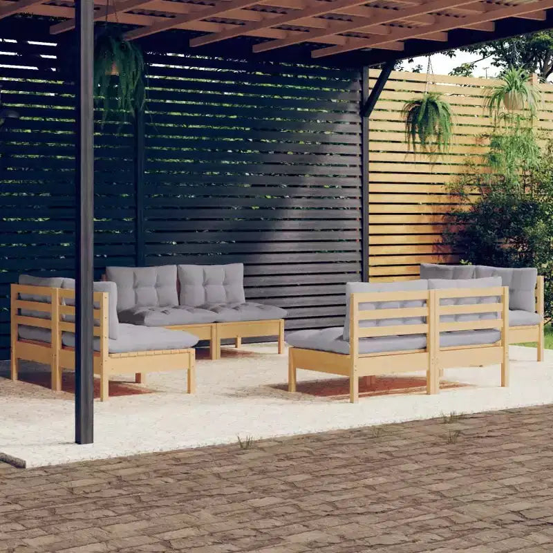vidaXL Salon de jardin gris Bois de pin massif, 100 % polyester Moyen