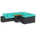 vidaXL 10 Piece Patio Sofa Set with Cushions Black Poly Rattan